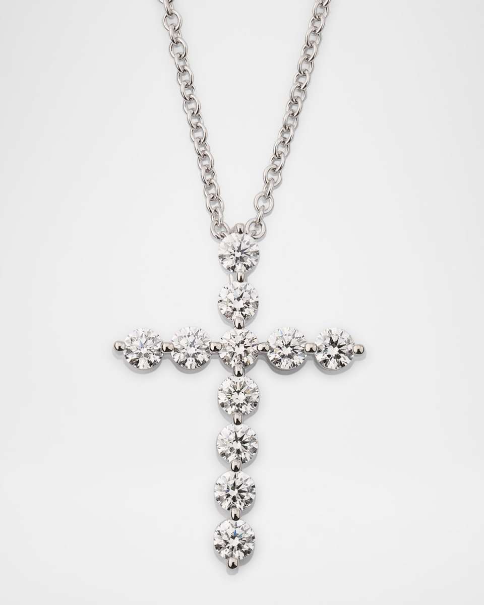 18K White Gold Diamond Cross Pendant, 1.16tcw